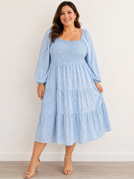 torrid Dresses & Skirts - torrid Light Blue Floral Smocked Midi Dress 2X